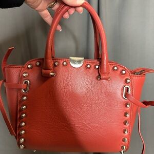 Red Studded Leather Handbag